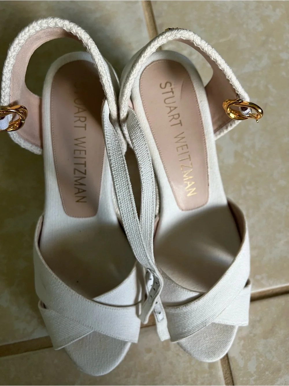 Stuart Weitzman Mirela canvas espadrille wedge sandals